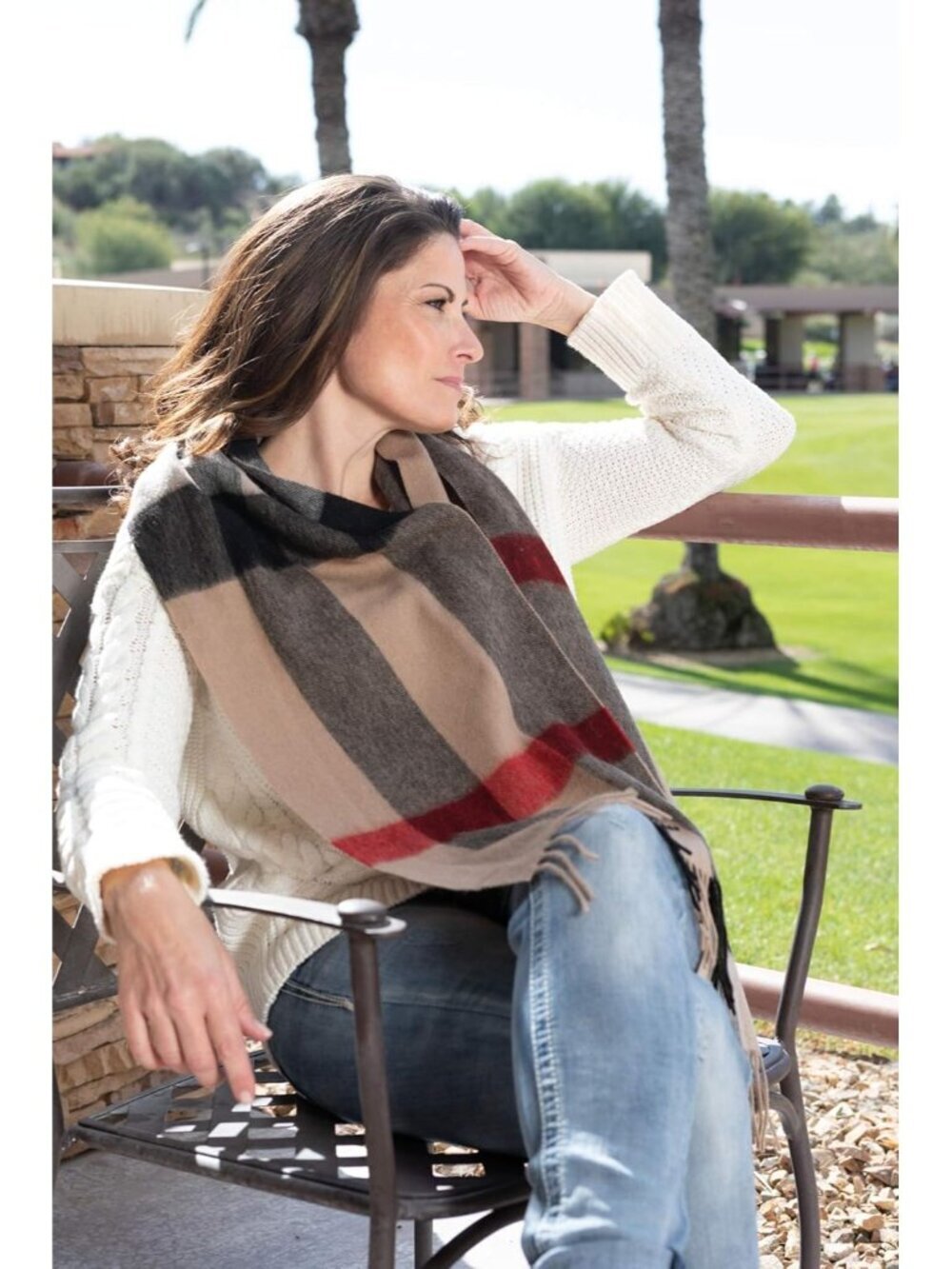 〽️Women's Beige Wide Plaid Virgin Wool Warm Soft Luxurious Imported Scarf